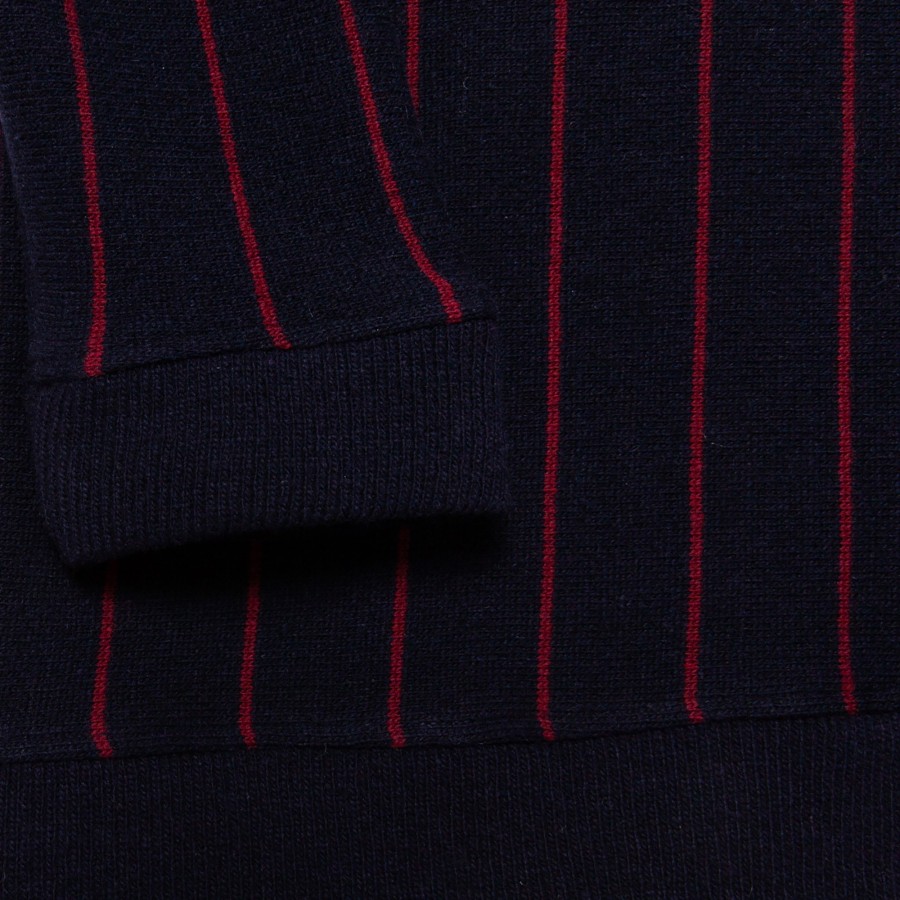 Pull rayures tennis en laine et coton - Eternel 6392 marine cerise - 05 bleu marine