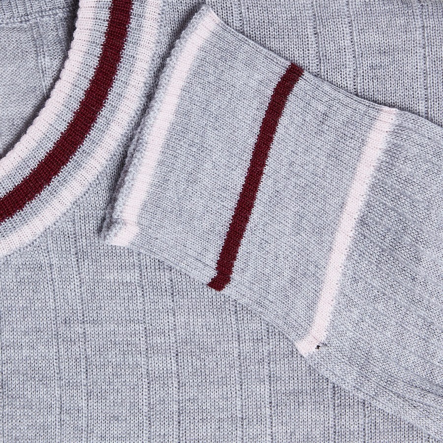Pull en laine à côtes tricolores - Edouard 6350 glace - 81 gris pale