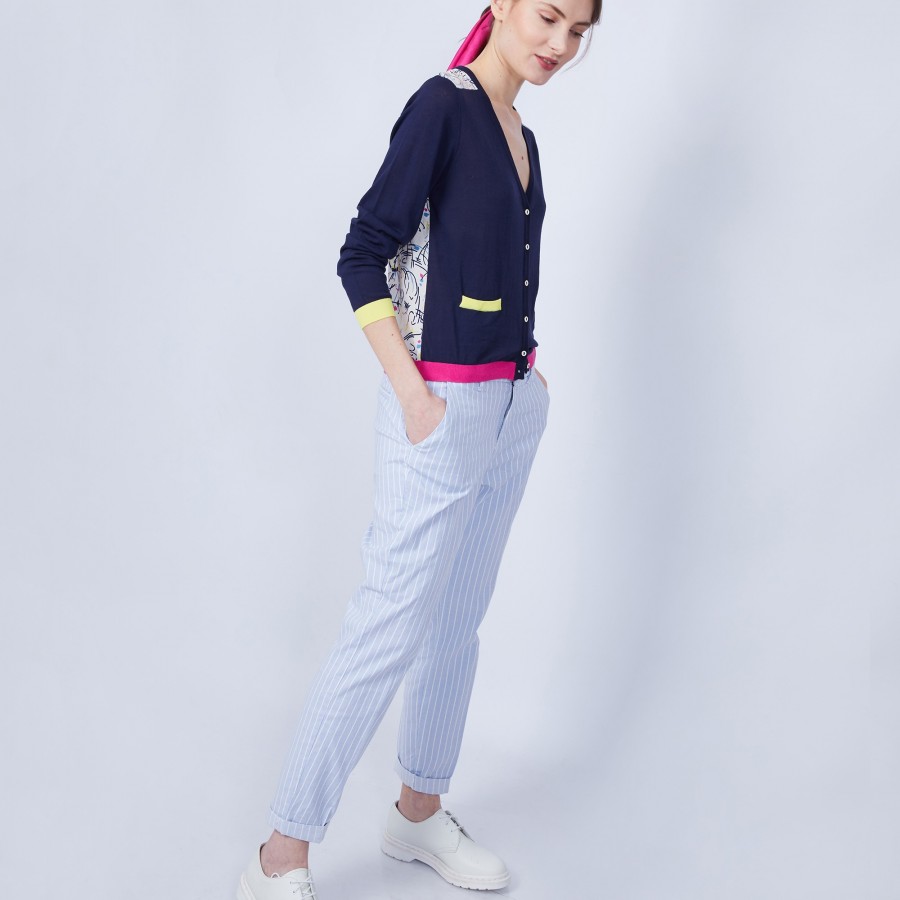 Gilet bi-matières soie et coton - Jeu 6581 navy mimosa fushia - 05 bleu marine