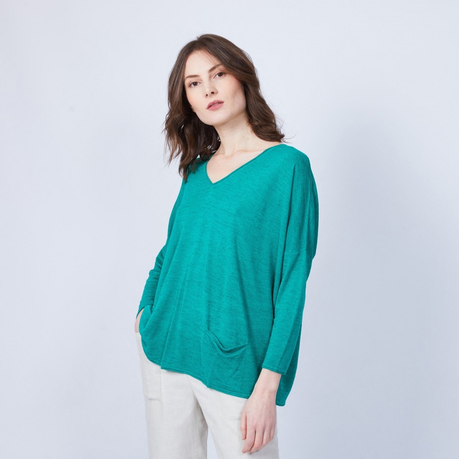 T-shirt ample col V - Malou 6450 tropique - 21 vert foncé