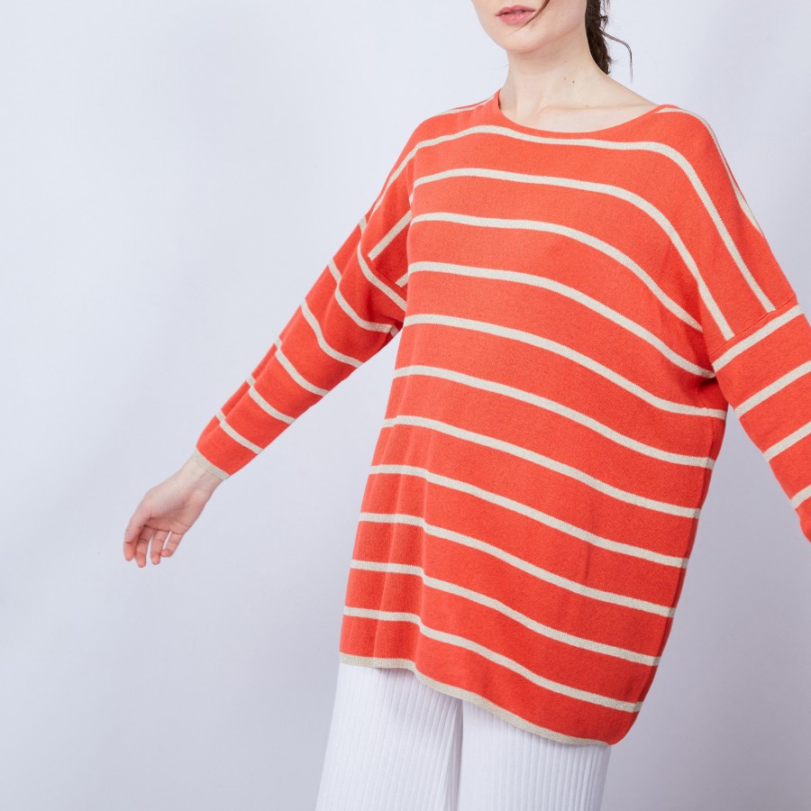 Pull rayé col rond - Mariah 6530 ardent or - 15 Orange