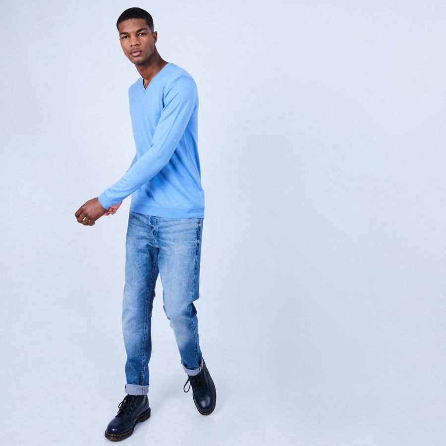 Pull col V en laine et soie - Basil