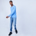 Pull col V en laine et soie - Lessie 6441 calypso - 06 Bleu moyen