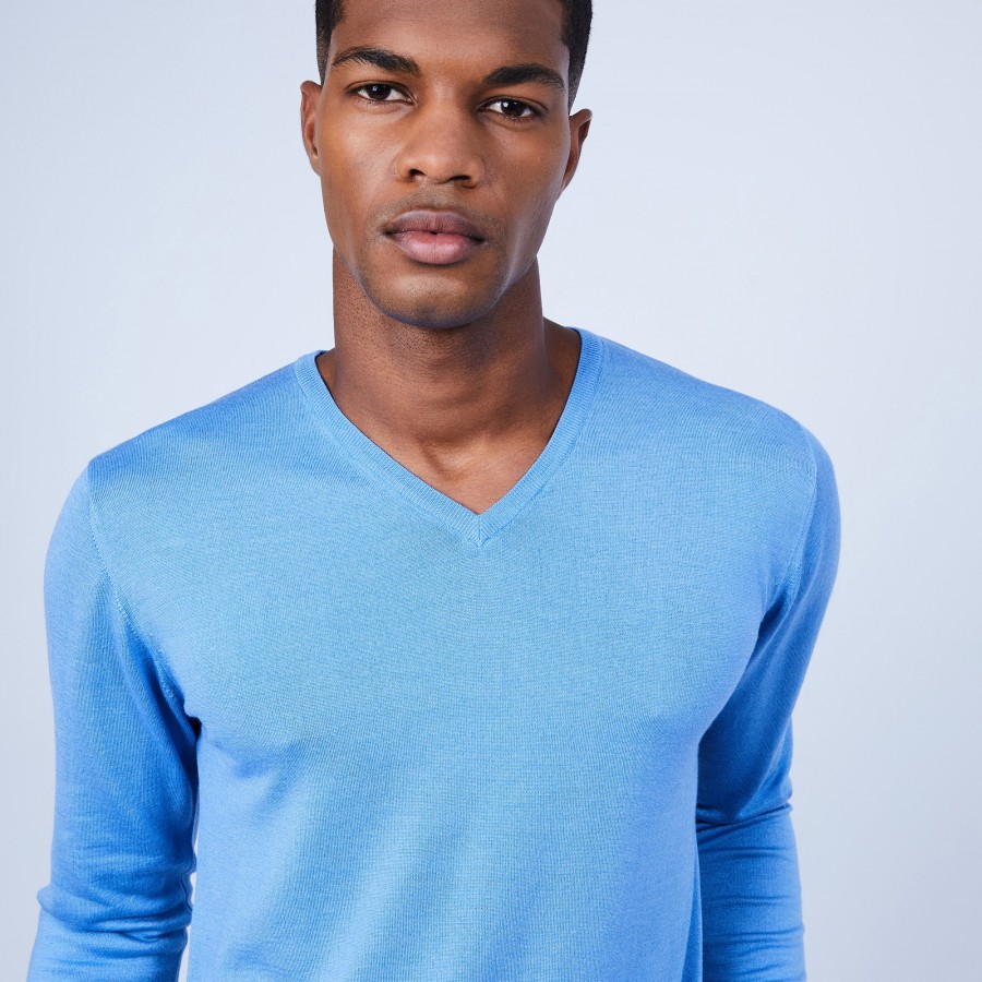 Pull col V en laine et soie - Basil