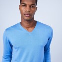 Pull col V en laine et soie - Lessie 6441 calypso - 06 Bleu moyen