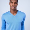 Pull col V en laine et soie - Lessie 6441 calypso - 06 Bleu moyen