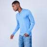 Pull col polo en laine et soie - Lume 6441 calypso - 06 Bleu moyen
