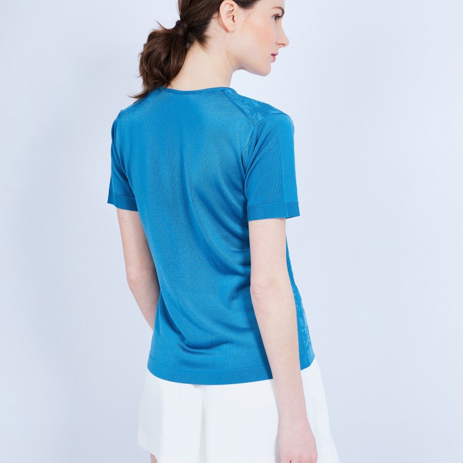 T-shirt col V en Fil Lumière - Marielle 9530 amazone - 84 bleu pétrole