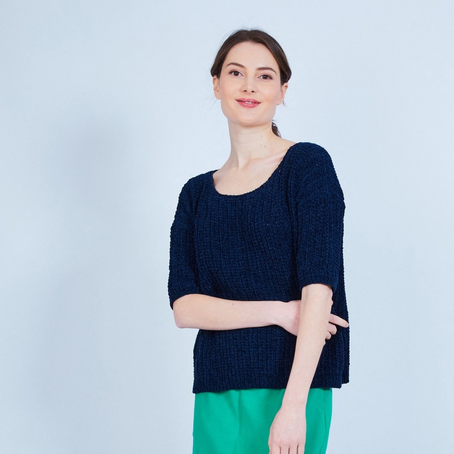 Petit pull en coton manches courtes - Marcelin 6440 Marine - 05 bleu marine