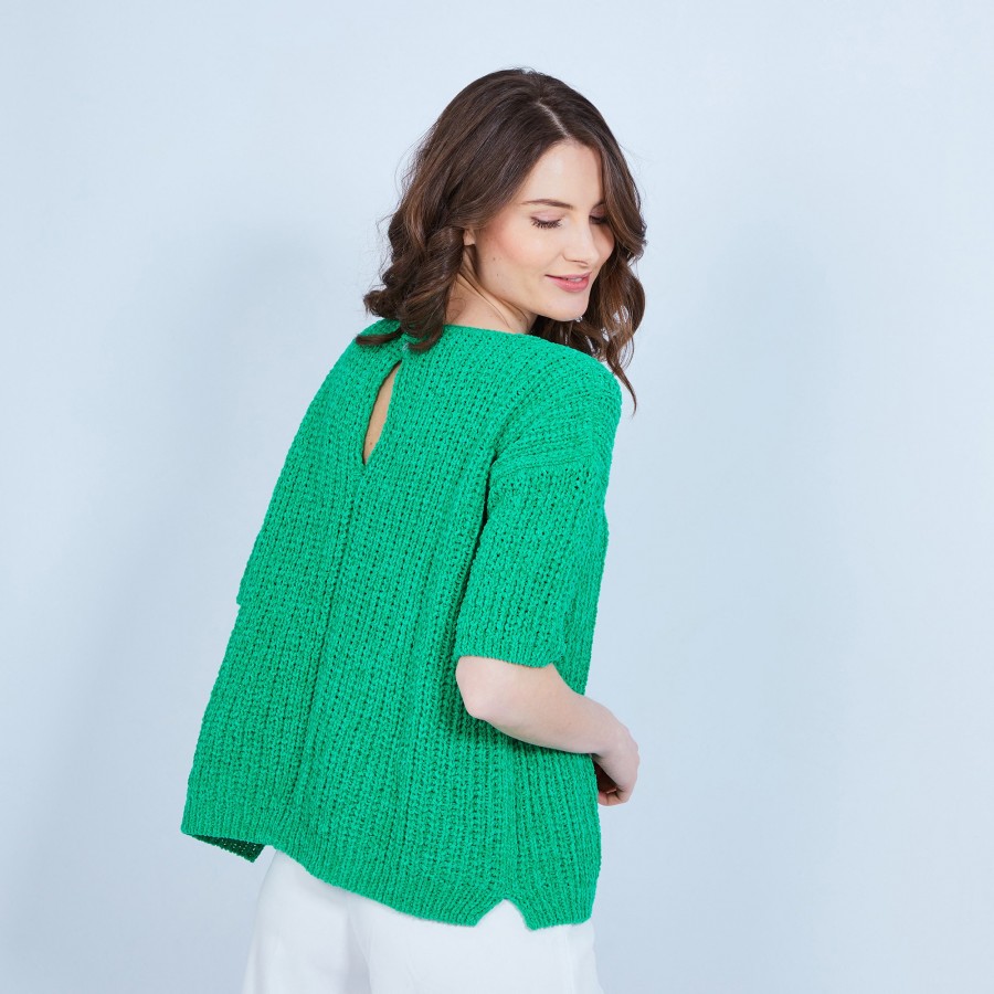 Petit pull en coton manches courtes - Marcelin 6450 Tropique - 21 vert foncé