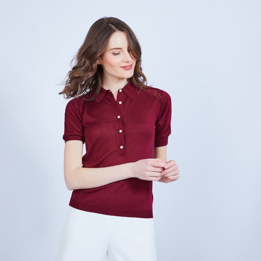 T-shirt col polo en soie - Jourdan 6487 Carmin - 51 bordeaux