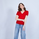 T-shirt col grand V en soie - Justice 6480 Vermillon - 52 rouge