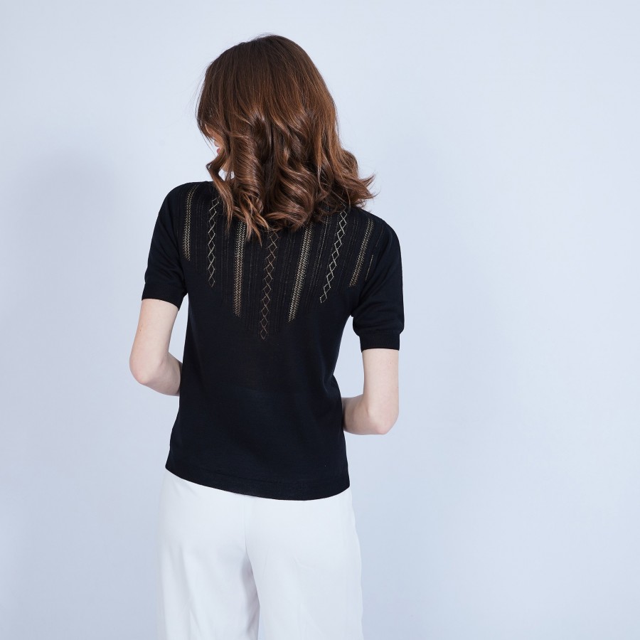 T-shirt col polo en soie - Jourdan 6410 Noir - 01 noir
