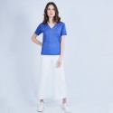 T-shirt col V en Fil Lumière - Marielle 9530 amazone - 84 bleu pétrole