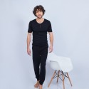T-shirt col tunisien en coton cachemire - Harumi 6410 noir - 01 Noir
