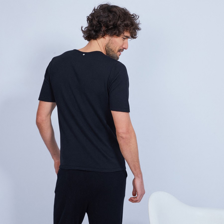 T-shirt col tunisien en coton cachemire - Haruni