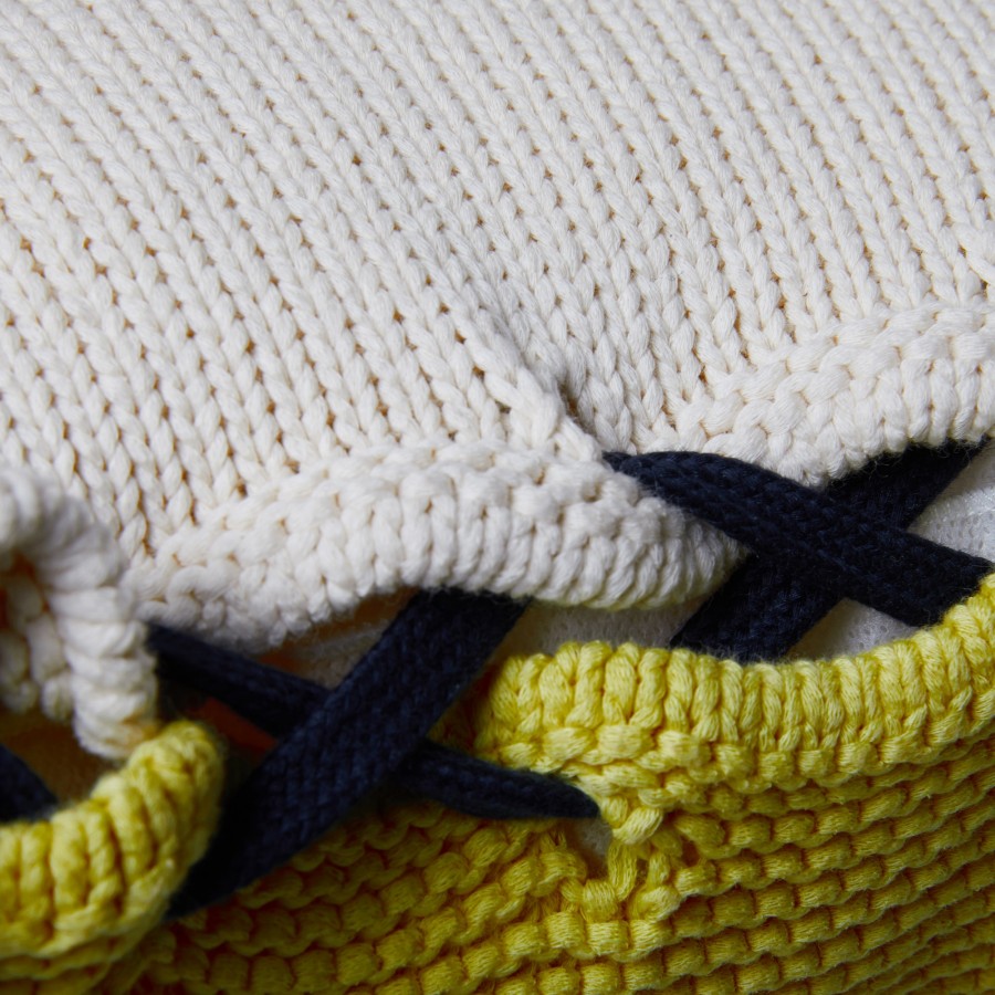 Coussin avec noeud en coton bio - Kansas 6591 blanc jaune - 02 Blanc