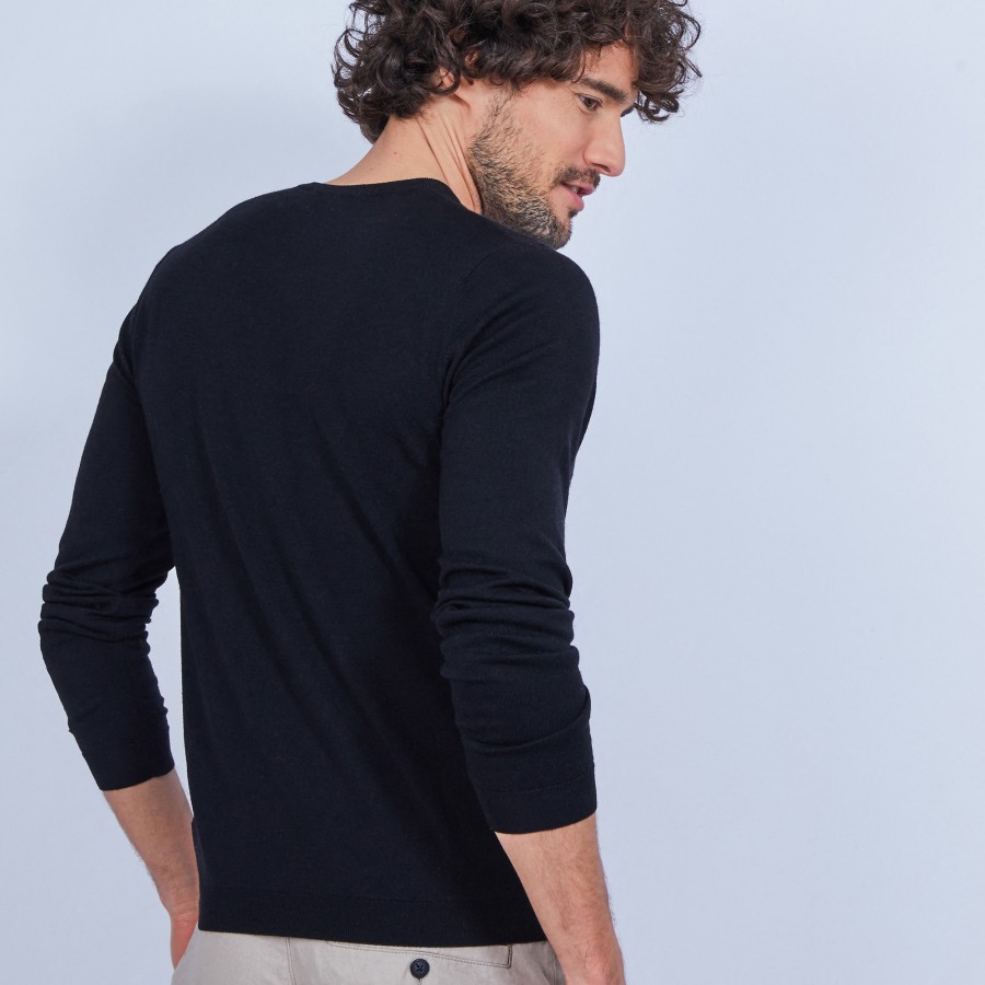 Pull col rond en laine - Luciano 6410 noir - 01 Noir