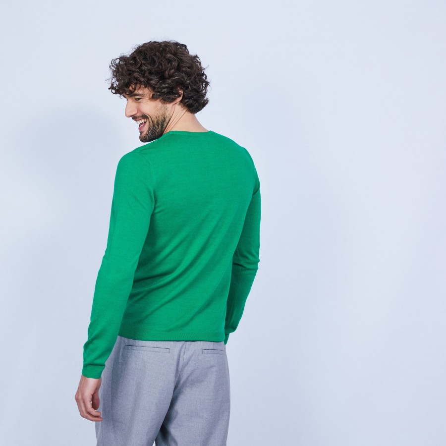 Pull col rond en laine - Luciano 6450 tropique - 22 Vert moyen