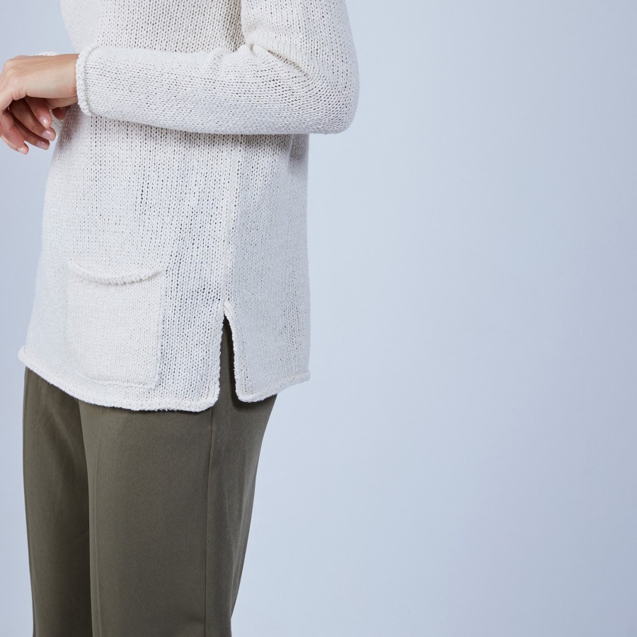 Pull en laine et soie poche avant - Bajira 6600 blanc - 82 Ecru
