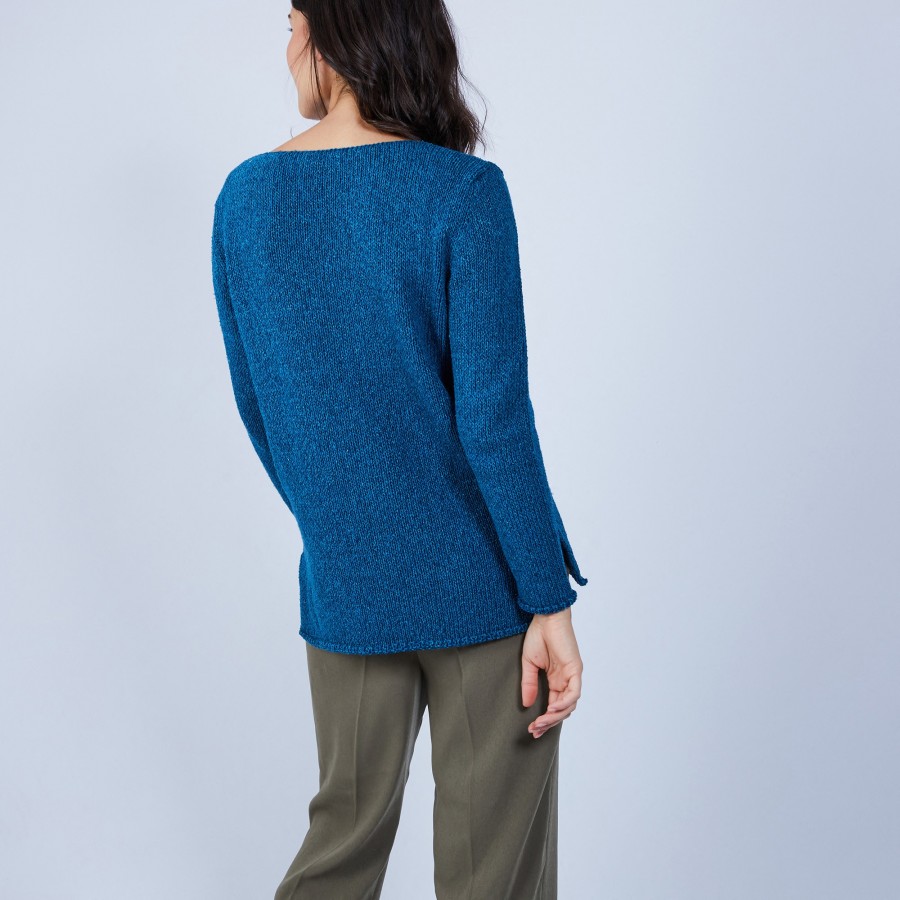 Pull en laine et soie poche avant - Bajira 6642 emeraude - 06 Bleu moyen
