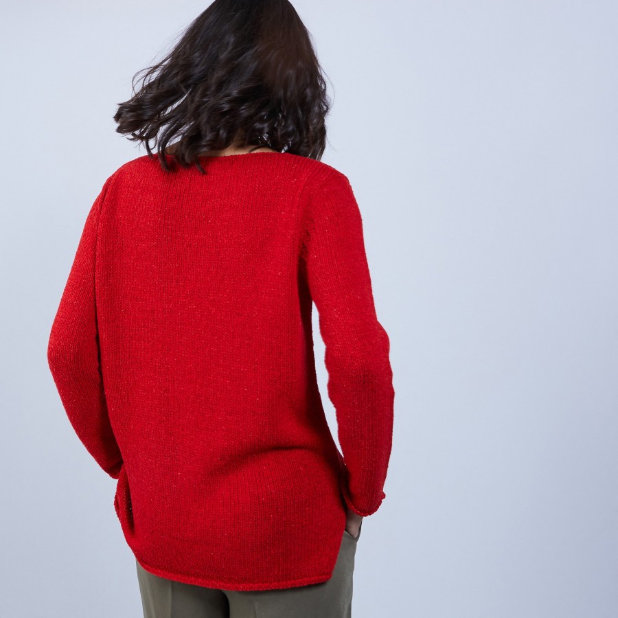 Pull en laine et soie poche avant - Bajira 6680 ecarlate - 52 Rouge