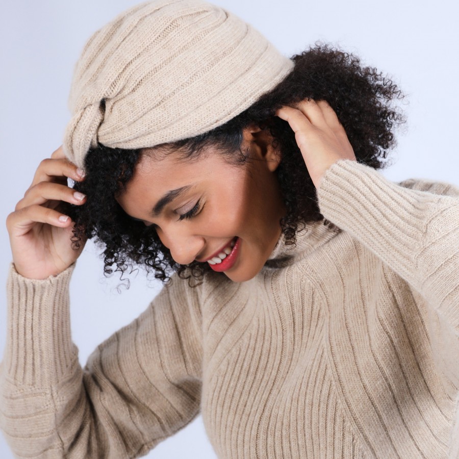 Bonnet turban en laine & alpaga - Samuel 6620 greige - 13 Beige moyen