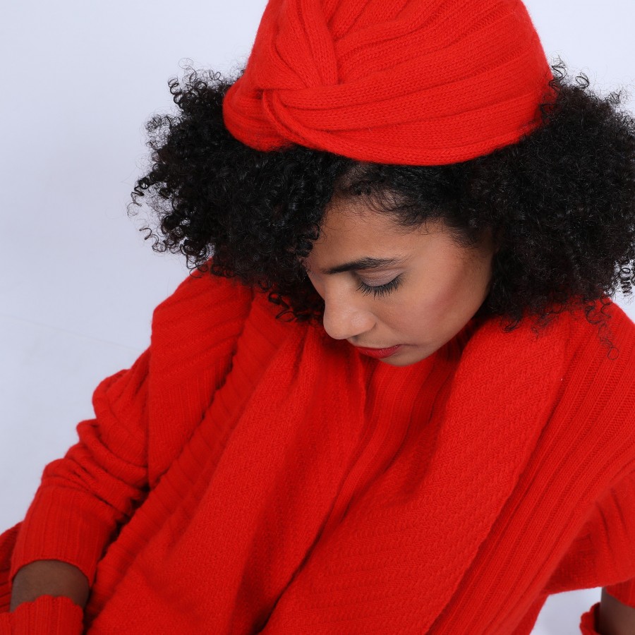 Bonnet turban en laine & alpaga - Samuel 6680 ecarlate - 52 Rouge
