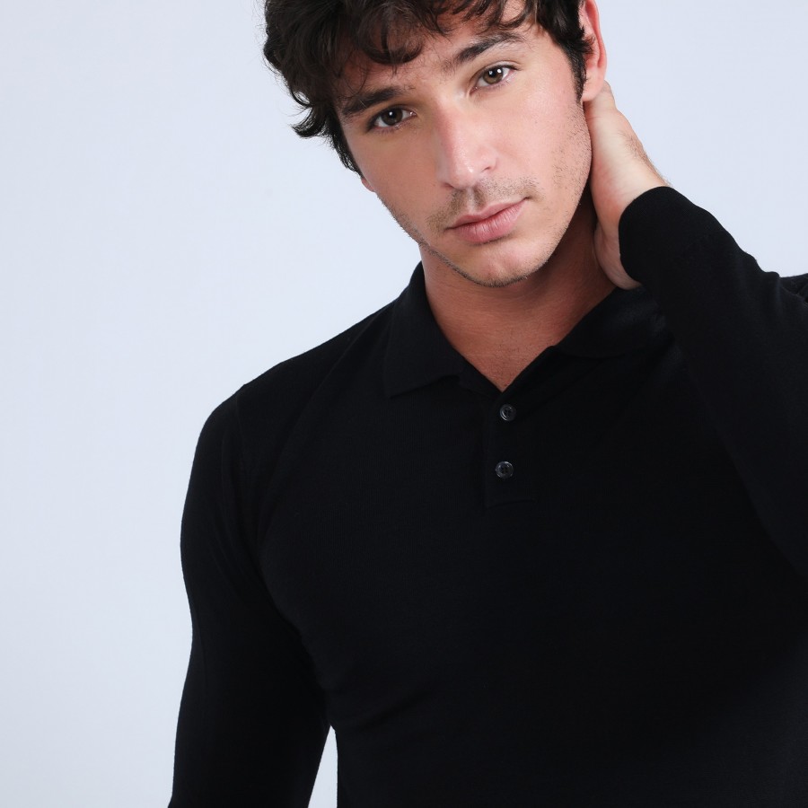Jumper with polo shirt collar in merino wool - Eni