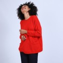 Pull ample avec poches en laine & alpaga - Stan 6680 ecarlate - 52 Rouge