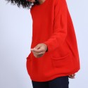 Pull ample avec poches en laine & alpaga - Stan 6680 ecarlate - 52 Rouge