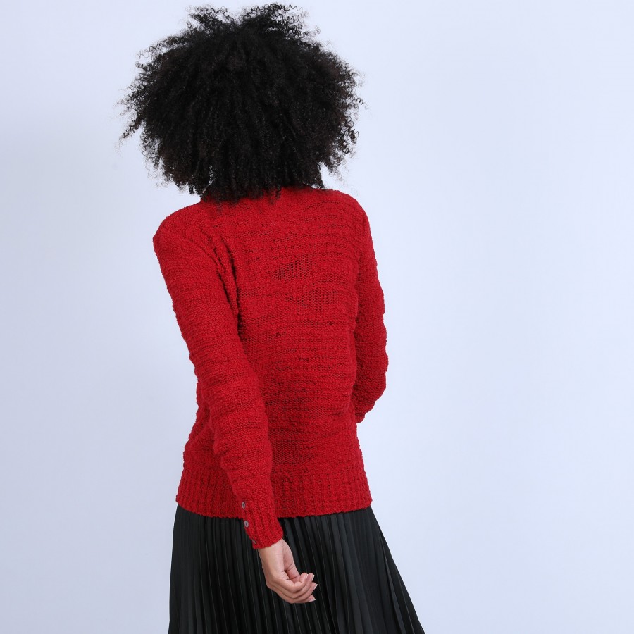 Pull col montant manches boutonnées - Sumaya 6680 ecarlate - 52 Rouge
