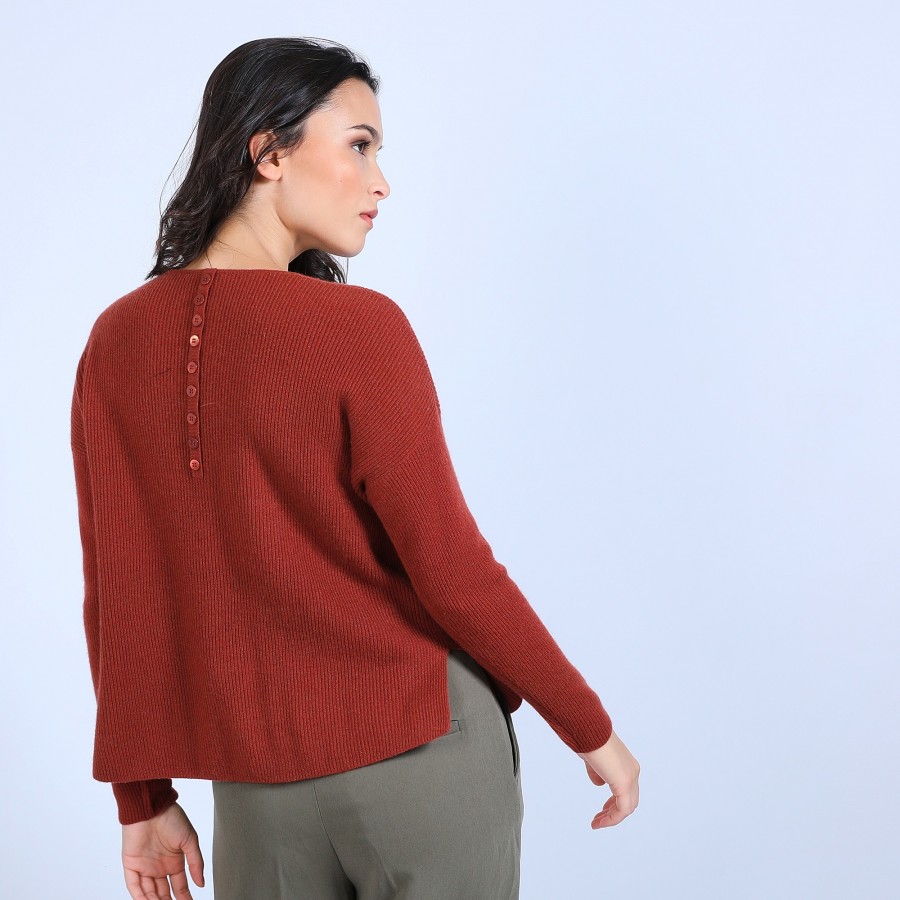 Pull col rond boutons arrière - Becky 6682 tomette - 46 Marron clair