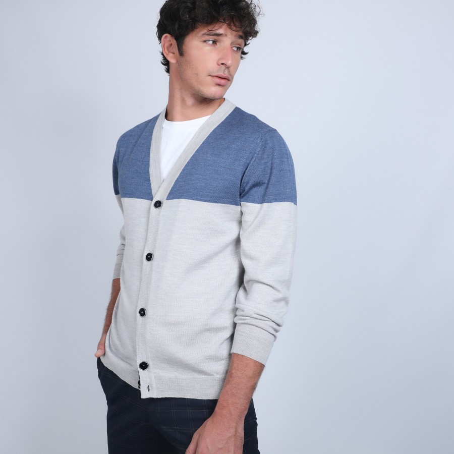 Gilet bicolore en laine mérinos - Retine 6745 crique gris clair - 11 gris clair