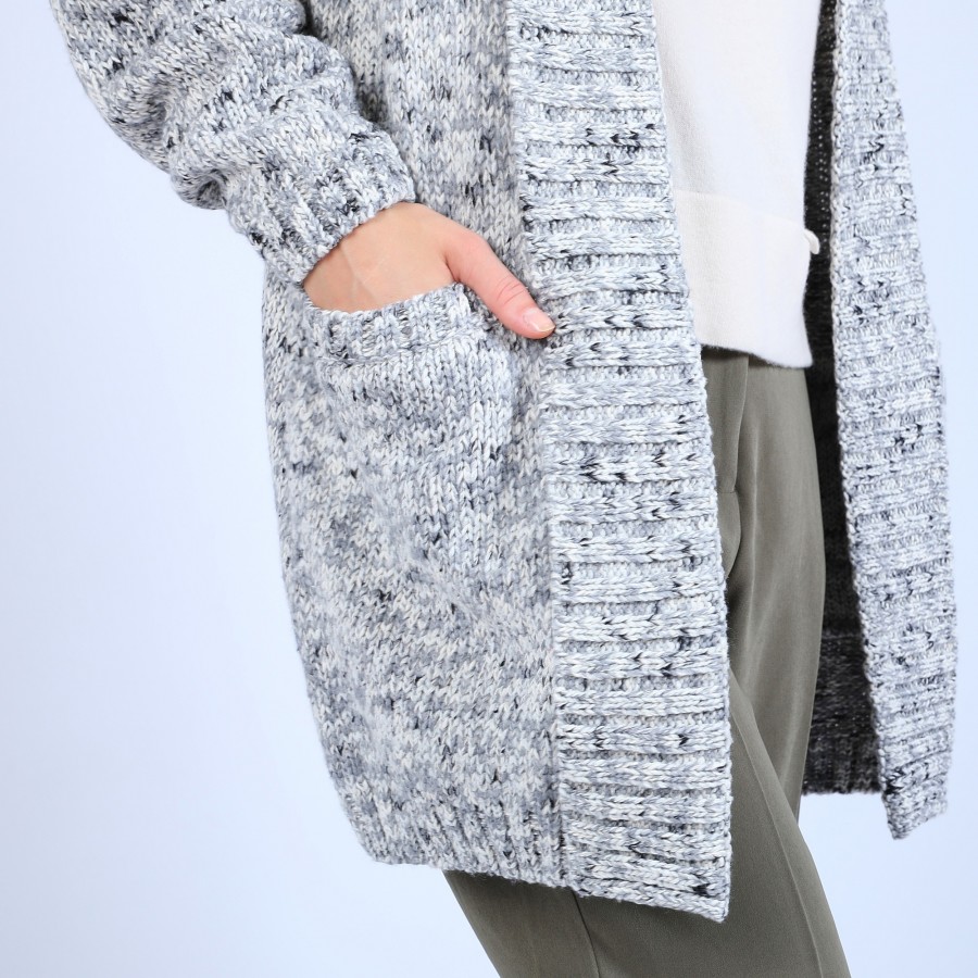 Long gilet en laine chiné - Précieux