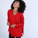 Pull en cachemire ample col V - Olyvia 6680 ecarlate - 52 Rouge
