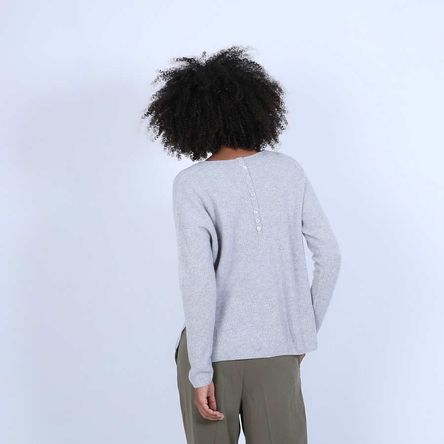 Pull col rond boutons arrière - Becky 6612 gris clair - 11 Gris clair