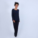 Pull avec fentes en soie et laine velours - Bonno 6640 marine - 05 Bleu marine