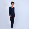 Pull avec fentes en soie et laine velours - Bonno 6640 marine - 05 Bleu marine