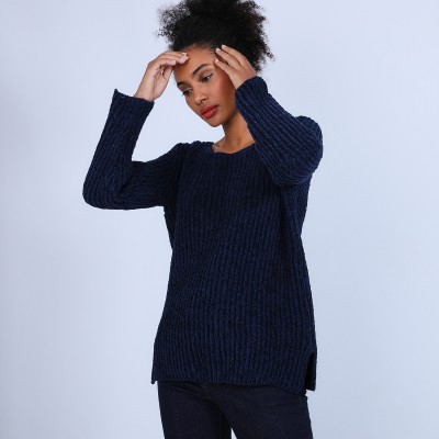 Jumper with slits in silk and wool velour - Bonno