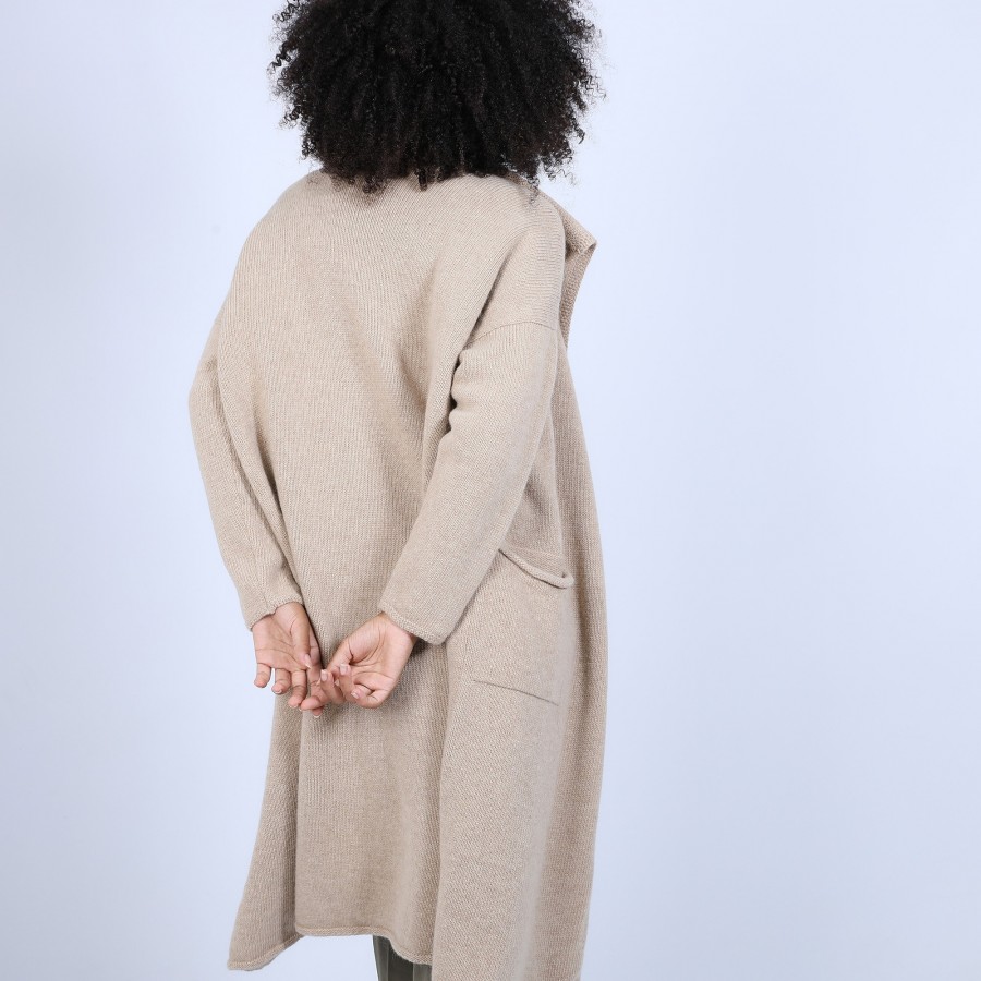 Manteau avec poches en laine & alpaga - Sydney 6620 greige - 13 Beige moyen