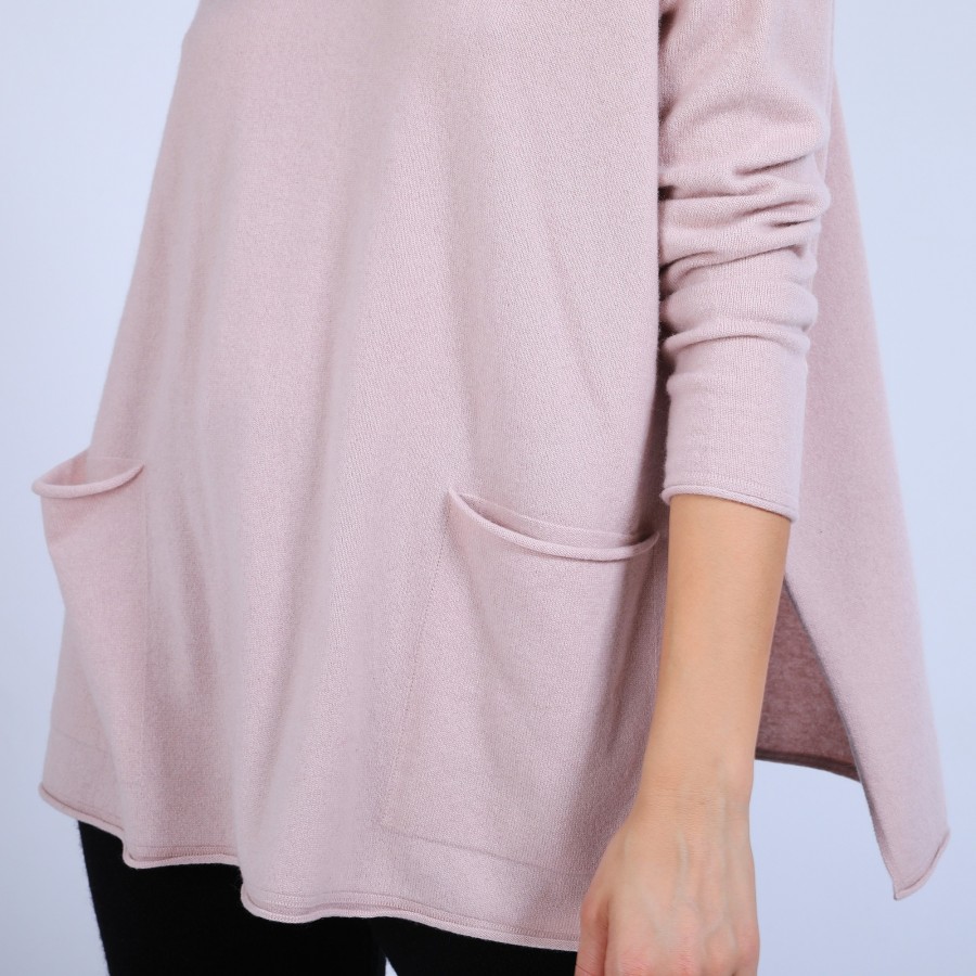Pull en cachemire ample col V - Olyvia 6602 colombe - 24 Rose clair