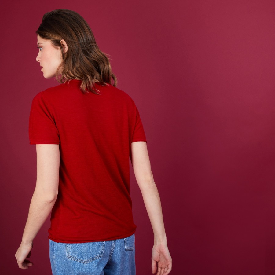 T-shirt col rond en lin flammé - Bang 6880 pavot - 52 Rouge