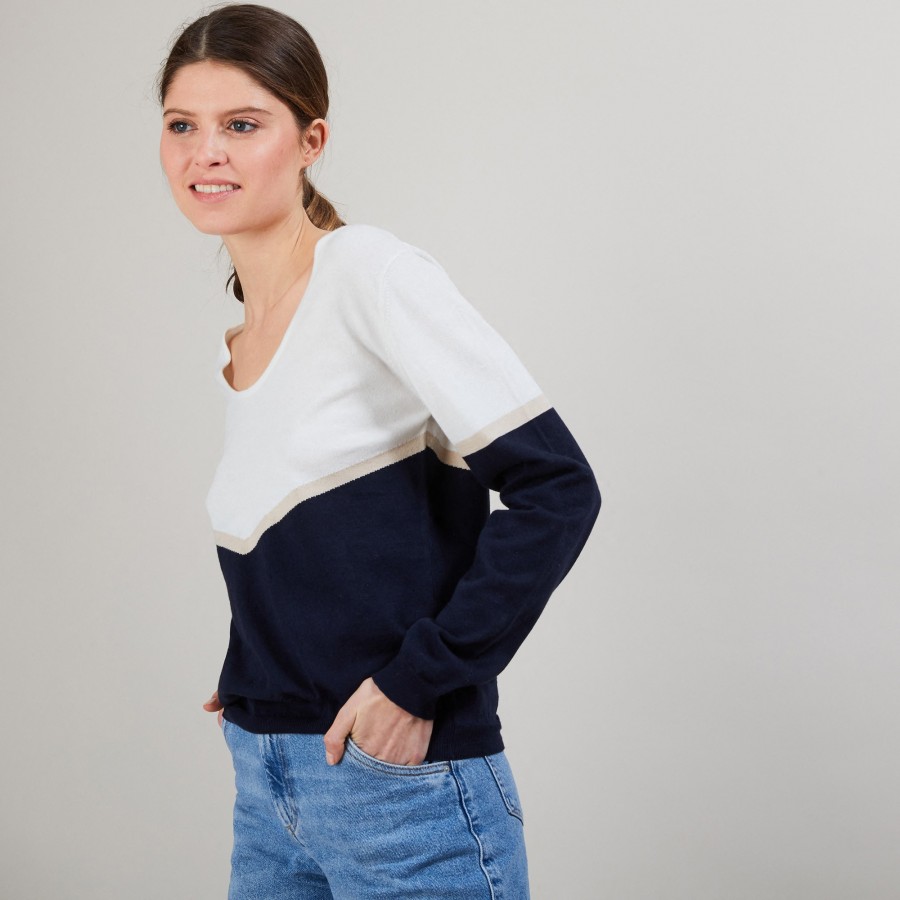 Tricolor organic cotton sweater - Audrey