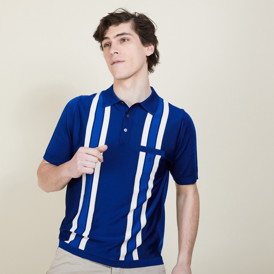 Polo en Fil Lumière à bandes - Brice 2745 nuit - 03 Bleu foncé