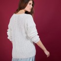 Pull col V en soie laine coton - Bulle 6800 blanc - 82 Ecru