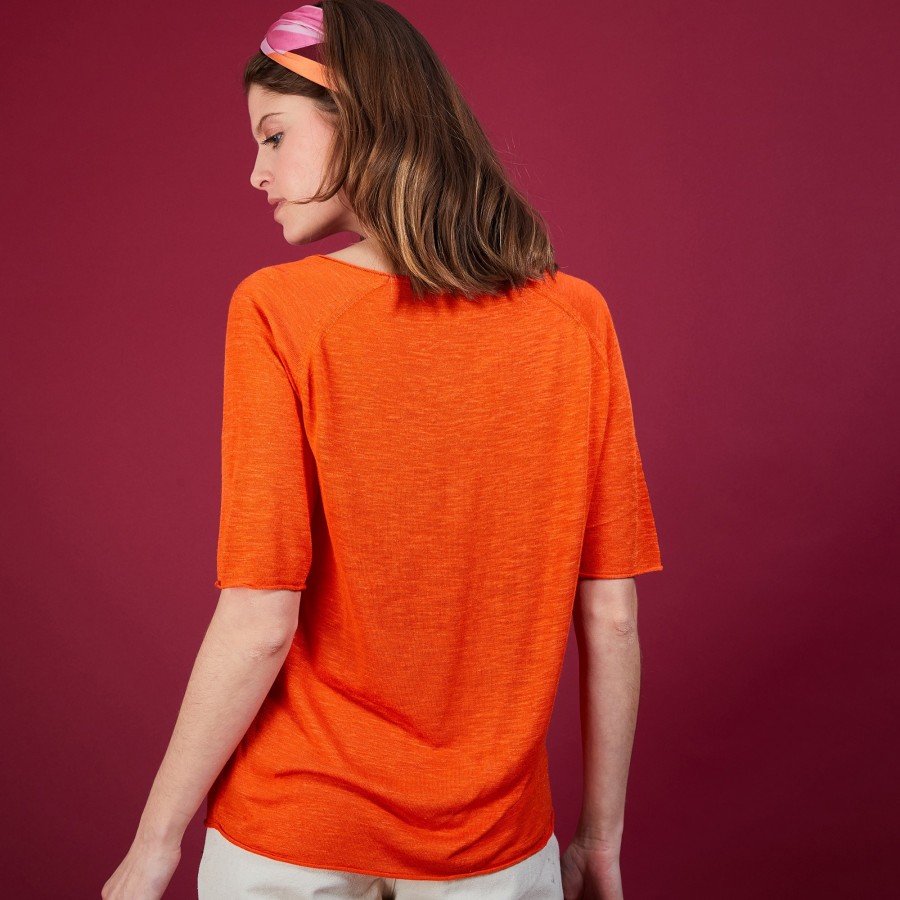 T-shirt en lin manches coudes - Bonbon 6883 flamine - 15 Orange