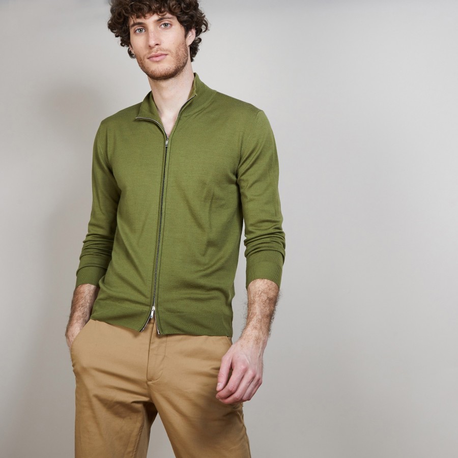 Men's zip-up merino wool cardigan - Bastian