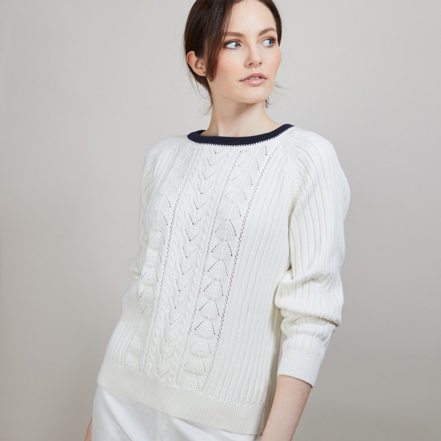 Pull en coton bio - Alice 6908 BLANC/MARINE- 02Blanc