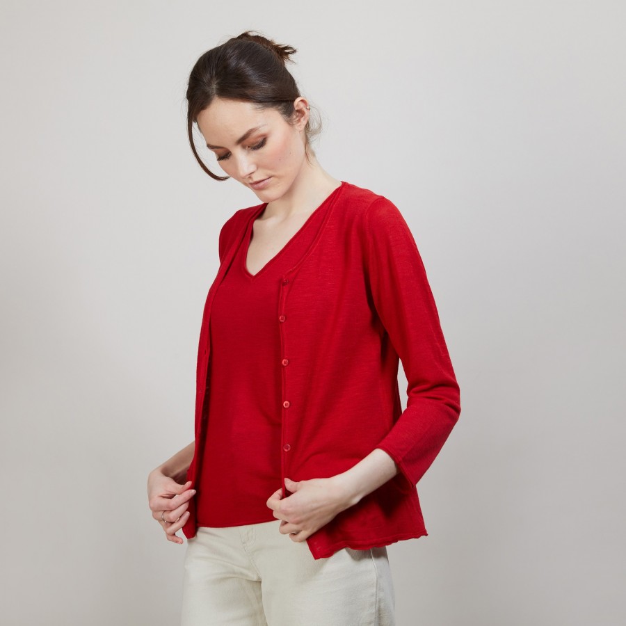 GILET LIN FLAMME BAO 6880 PAVOT - 52 ROUGE